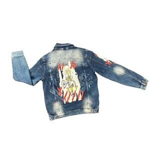 X-WAY DENIM 1974 UNISEX Size XLARGE Blue Washed Embellished Stretch Denim Jacket